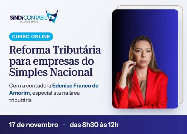 Card de divulgação do curso Reforma Tributária para Empresas do Simples Nacional, 17 de novembro de 2026